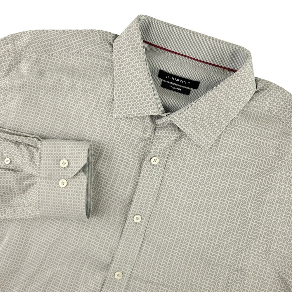 BUGATCHI Dress Shirt Mens XL Gray Geometric Slim Fit Cotton Long Sleeve